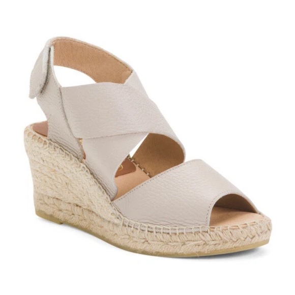 Kanna Anna Cross Front Wedge Espadrille Sandals Taupe Pebbled Leather Size 7 EUC - Picture 1 of 10